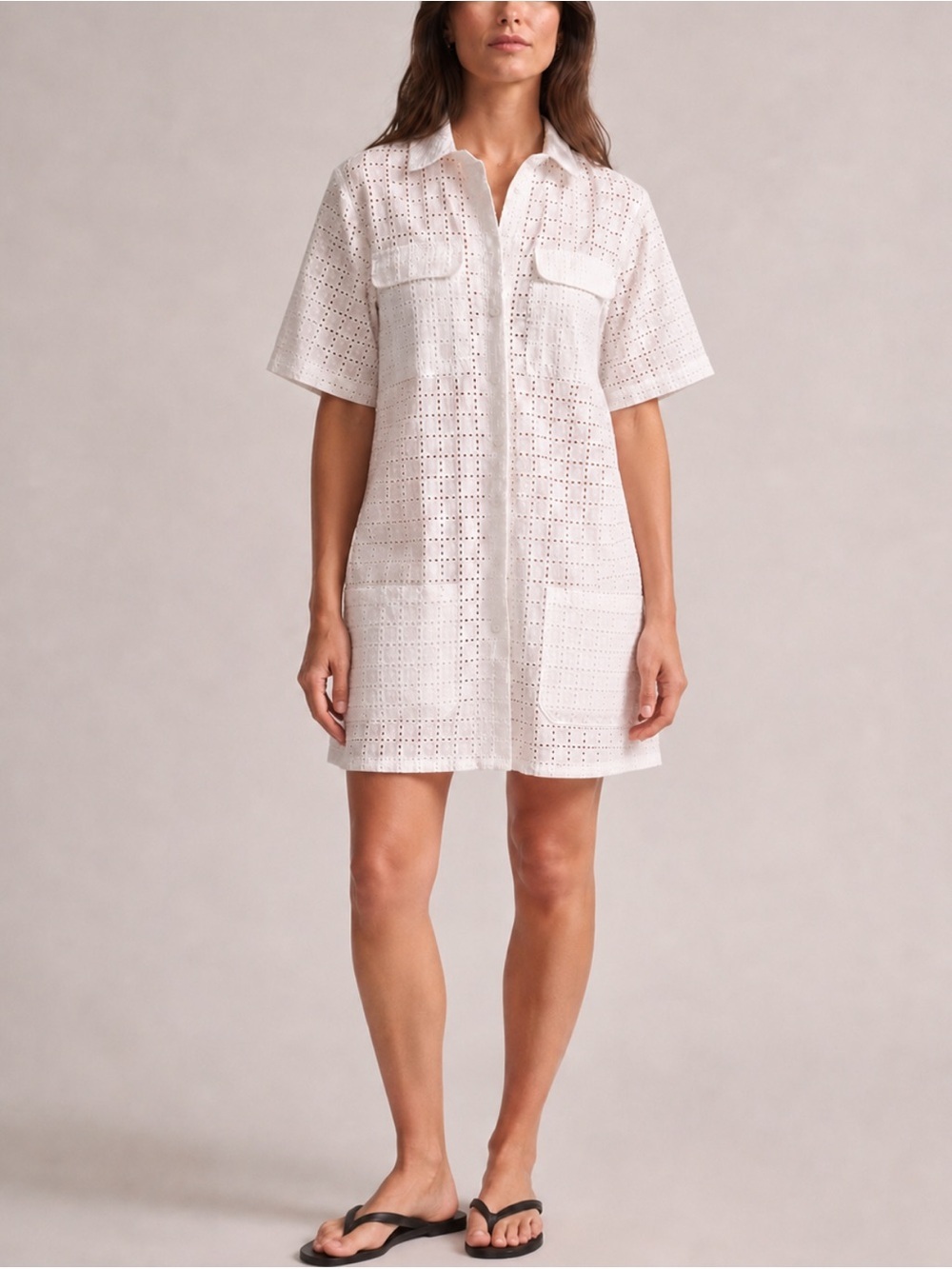 Matin Studio White Eyelet Embroidered Shirt Dress